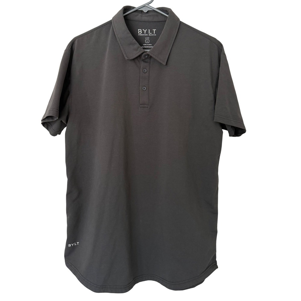 BYLT Premium Basics Lux Polo‎ Shirt Mens Large Dark Charcoal Gray